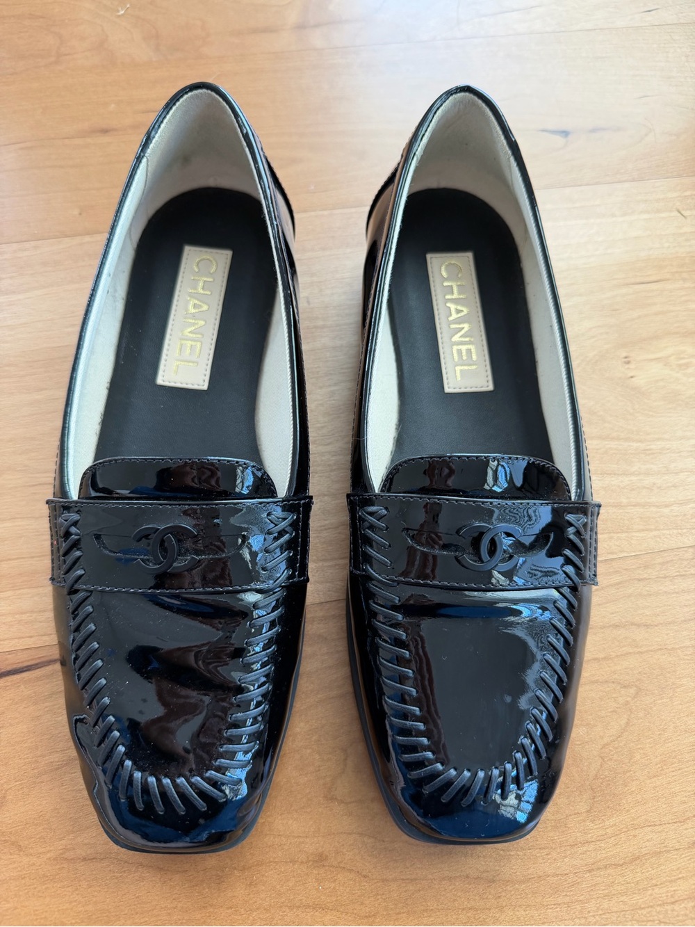 CHANEL Interlocking CC Patent Leather Loafers